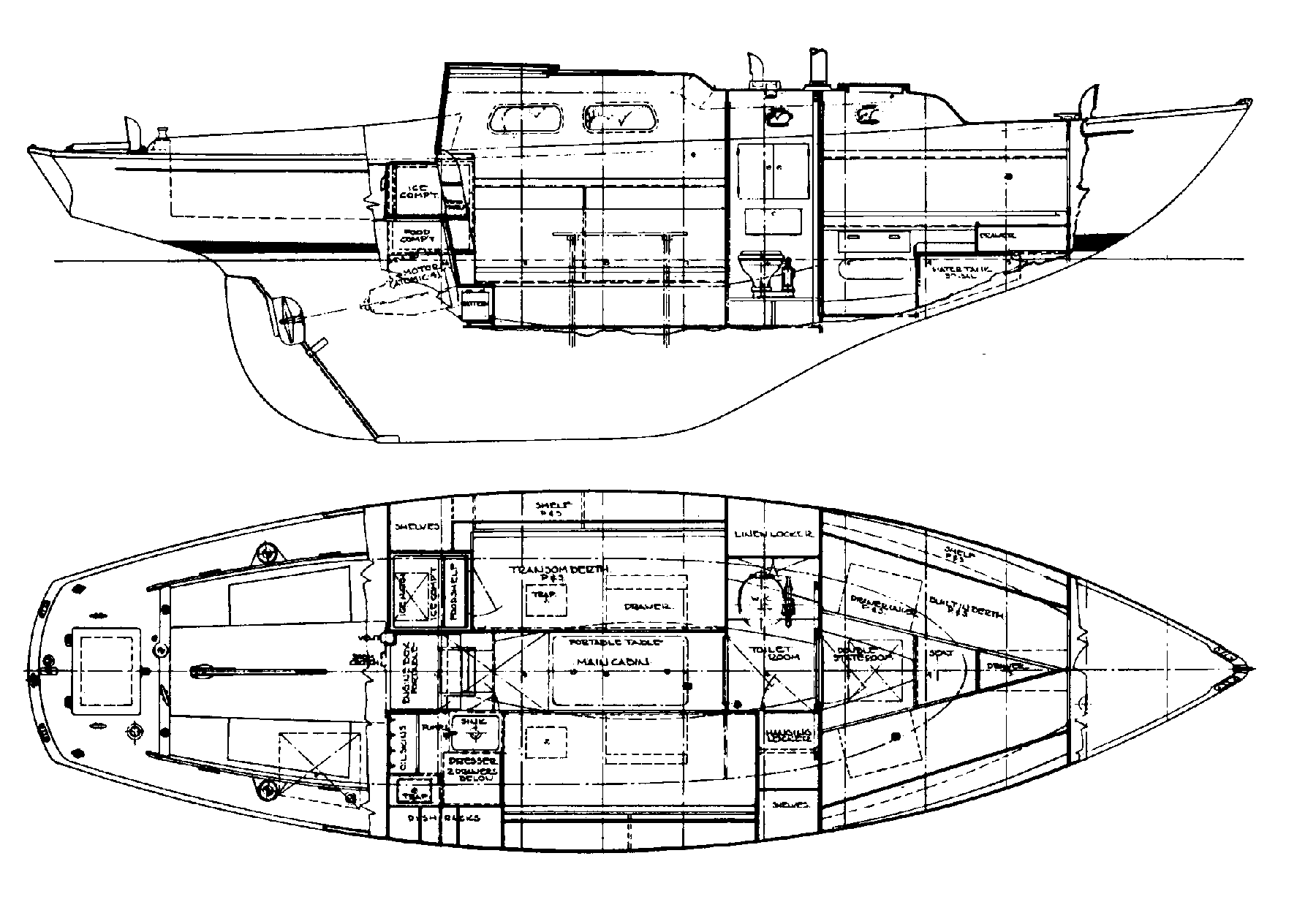 Interior layout of the Alberg 30 sailboat