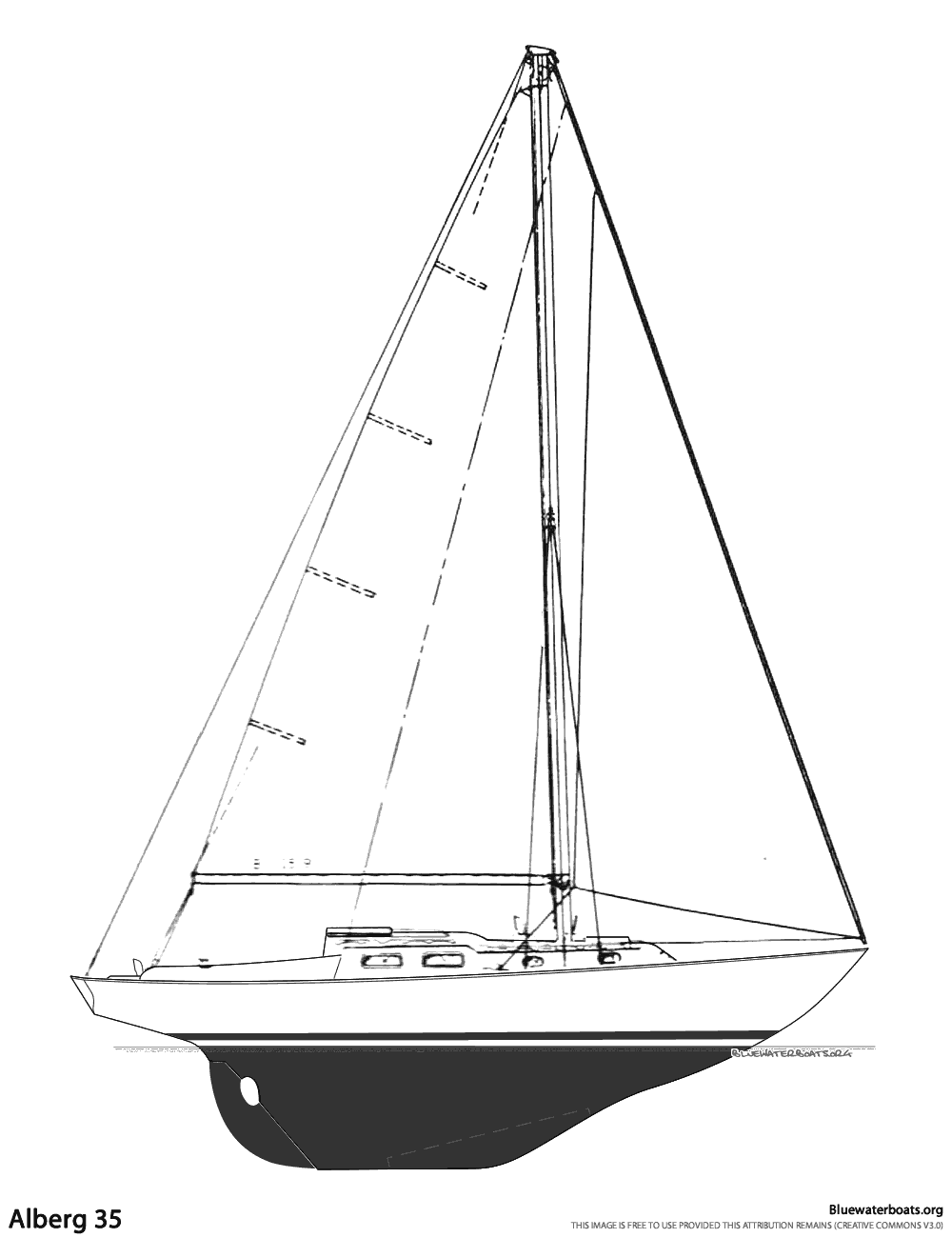 Line drawing of the Alberg 35 sailboat