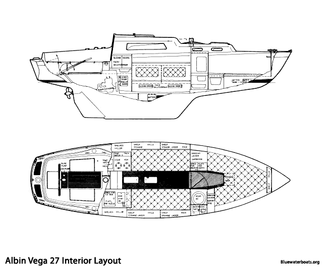 Interior layout of the Albin Vega 27 sailboat