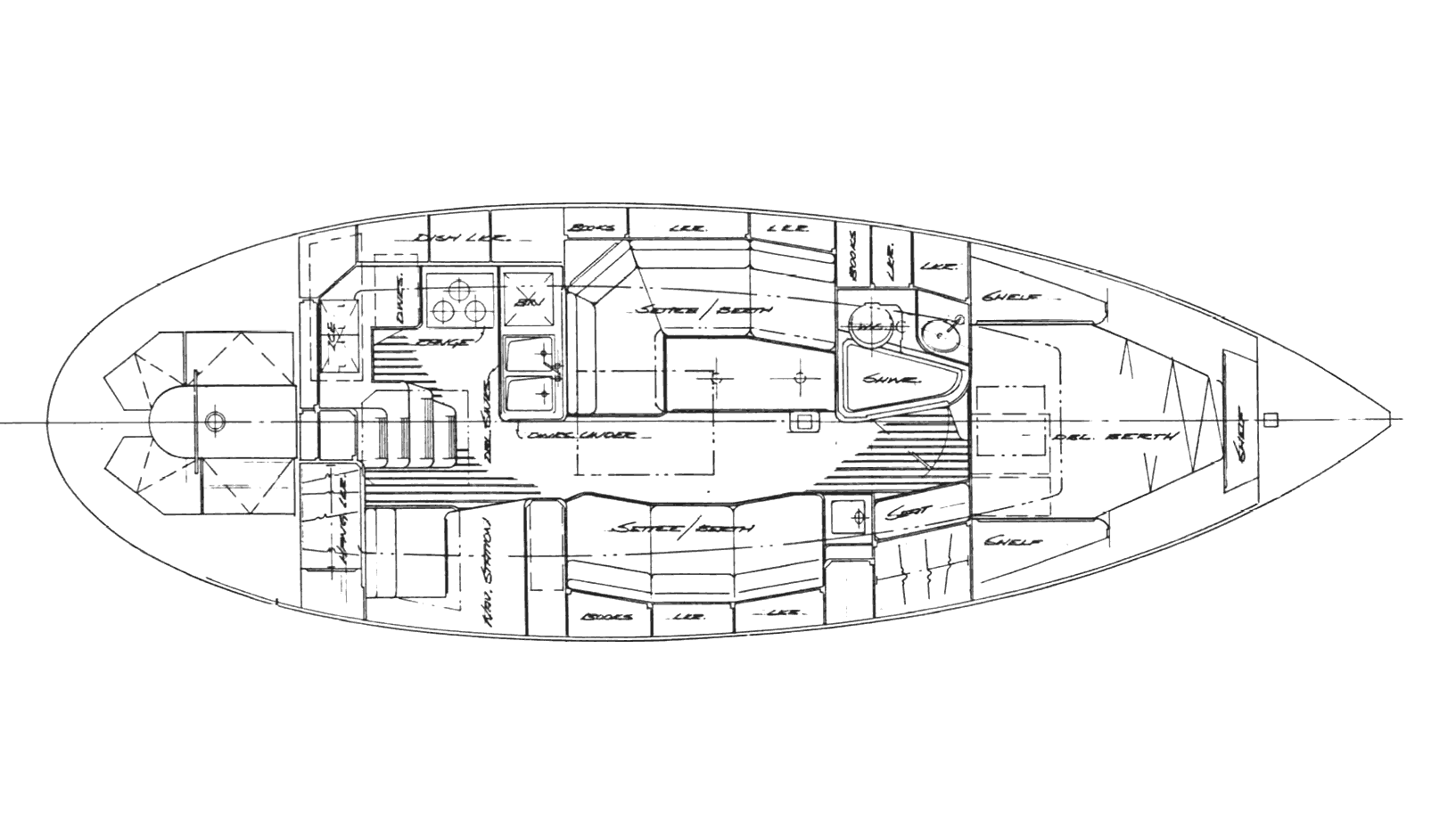 Interior layout of the Baba 35 sailboat