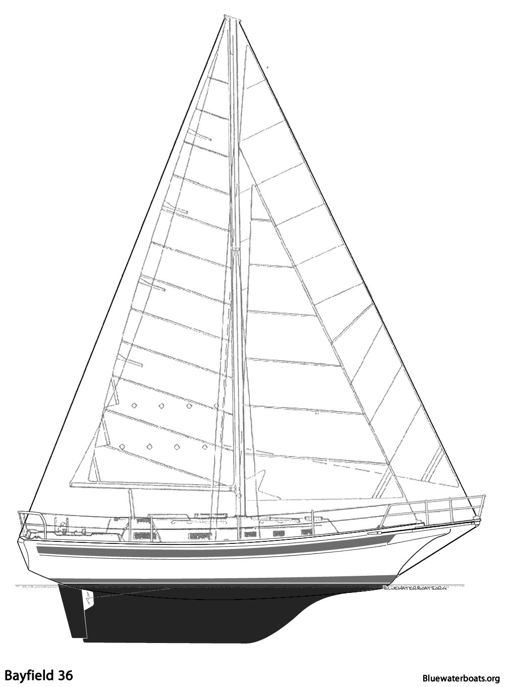 Line drawing of the Bayfield 36 sailboat