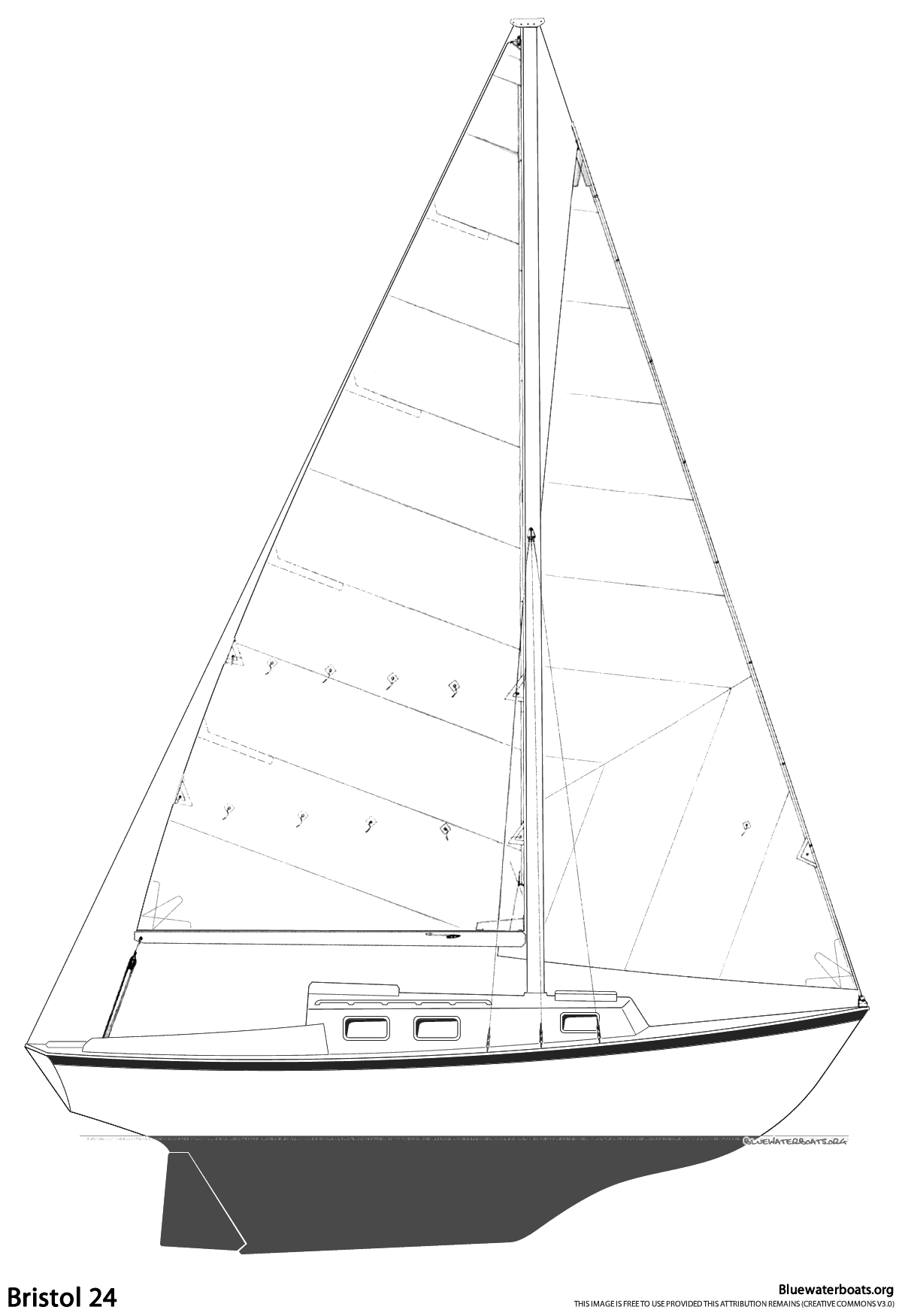 Line drawing of the Bristol 24 sailboat