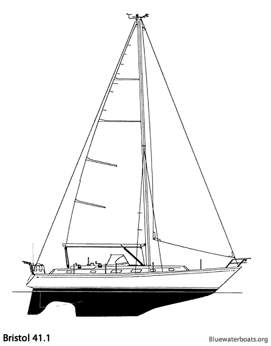 Line drawing of the Bristol 41.1 sailboat