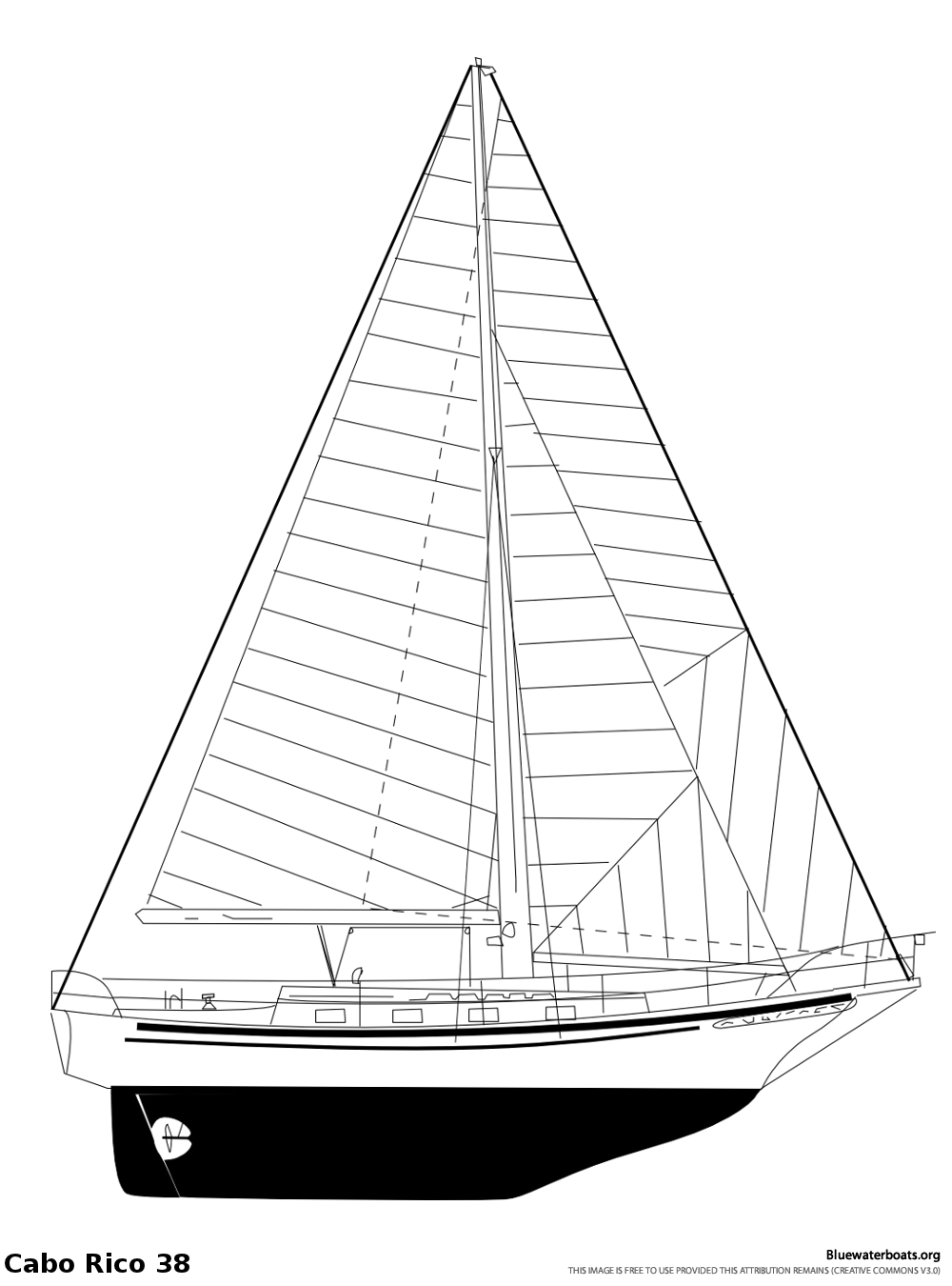 Line drawing of the Cabo Rico 38 sailboat