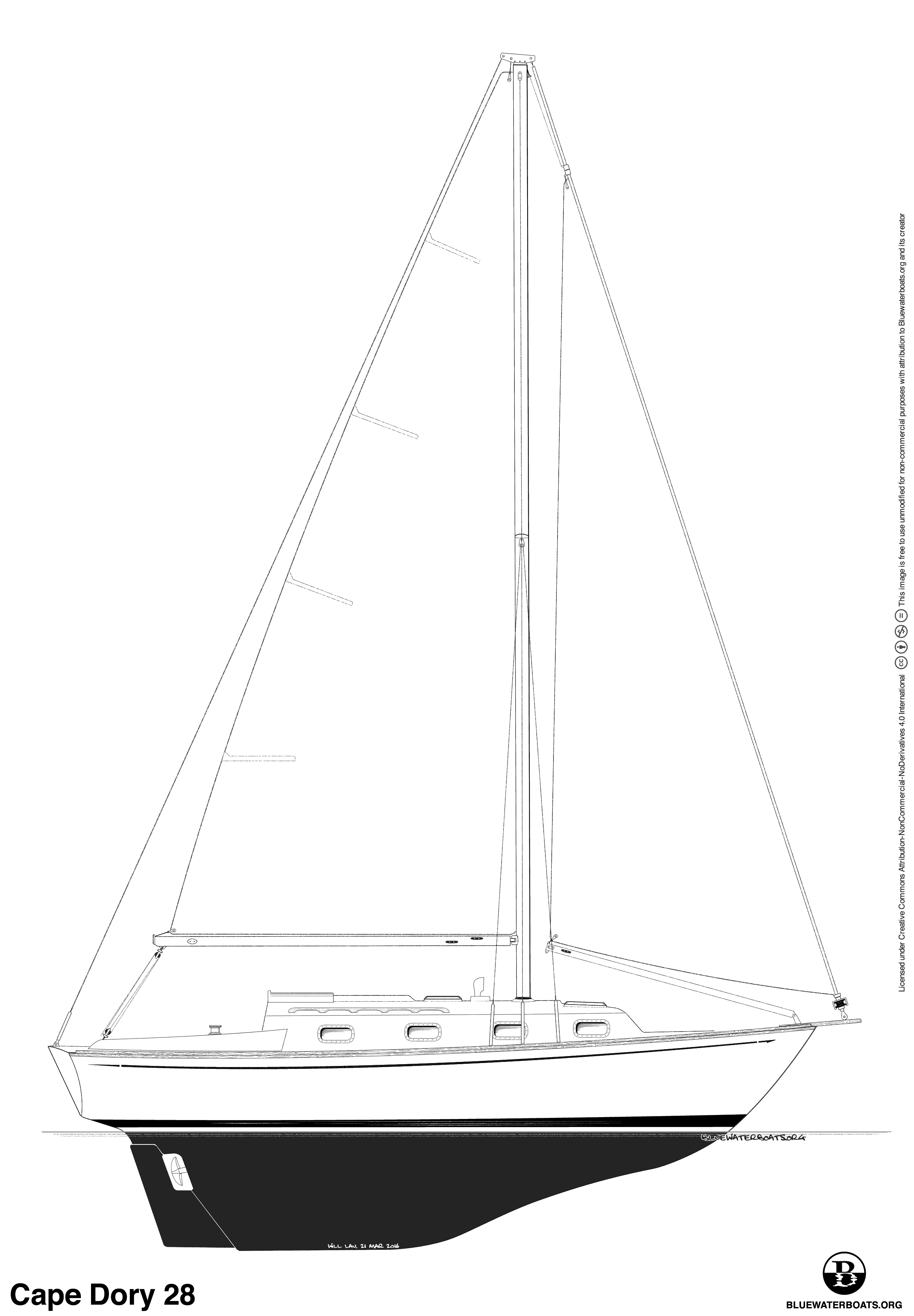 Line drawing of the Cape Dory 28 sailboat
