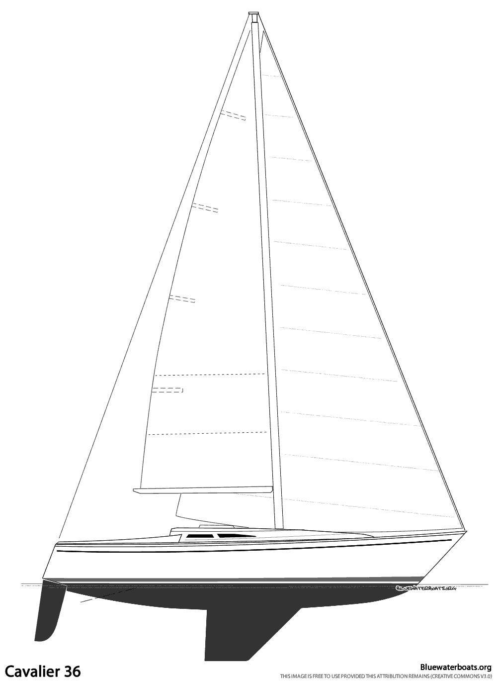 Line drawing of the Cavalier 36 sailboat