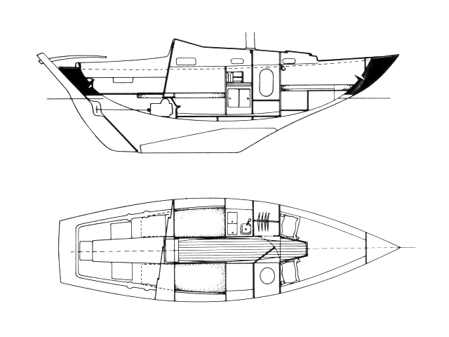 Interior layout of the Contessa 26 sailboat