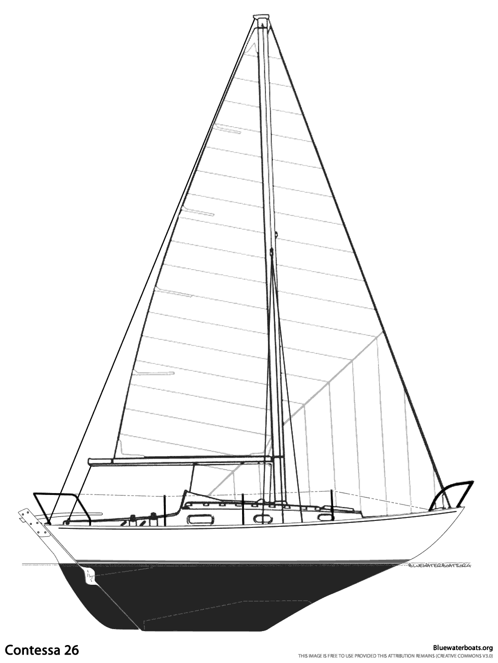 Line drawing of the Contessa 26 sailboat
