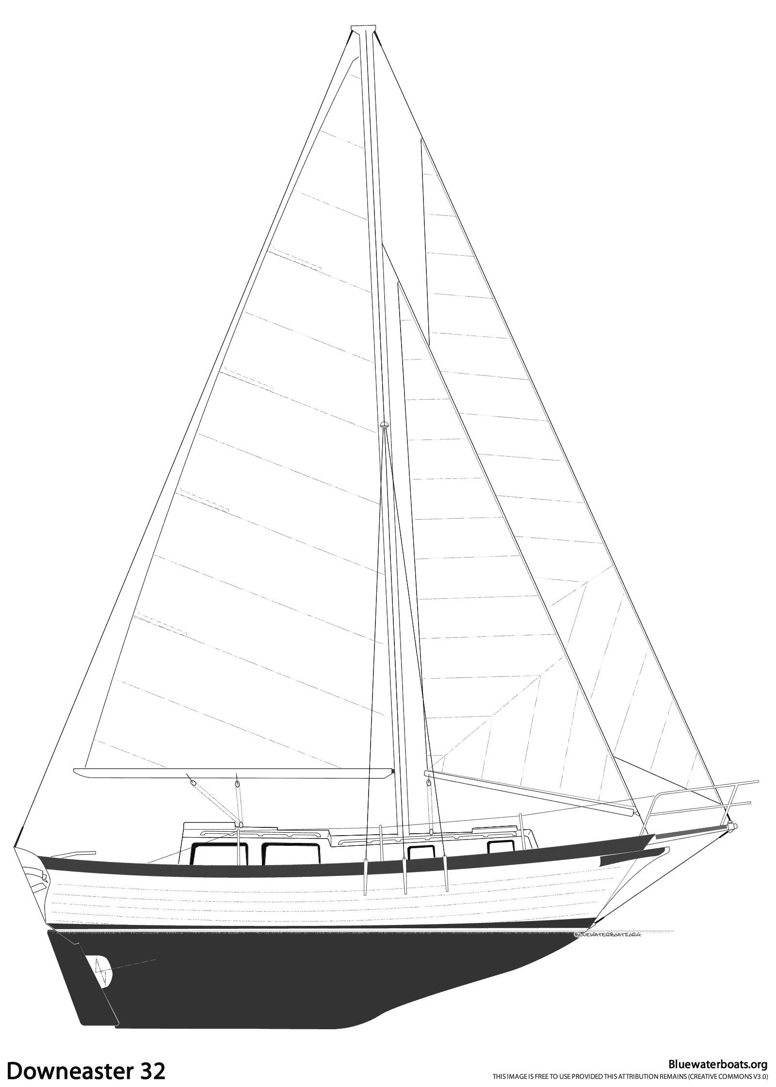 Line drawing of the Downeaster 32 sailboat