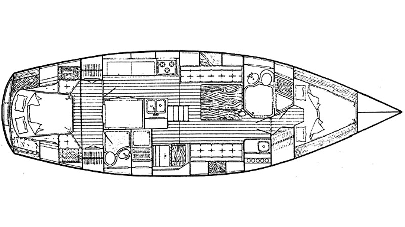 Interior layout of the Endeavour 42 sailboat