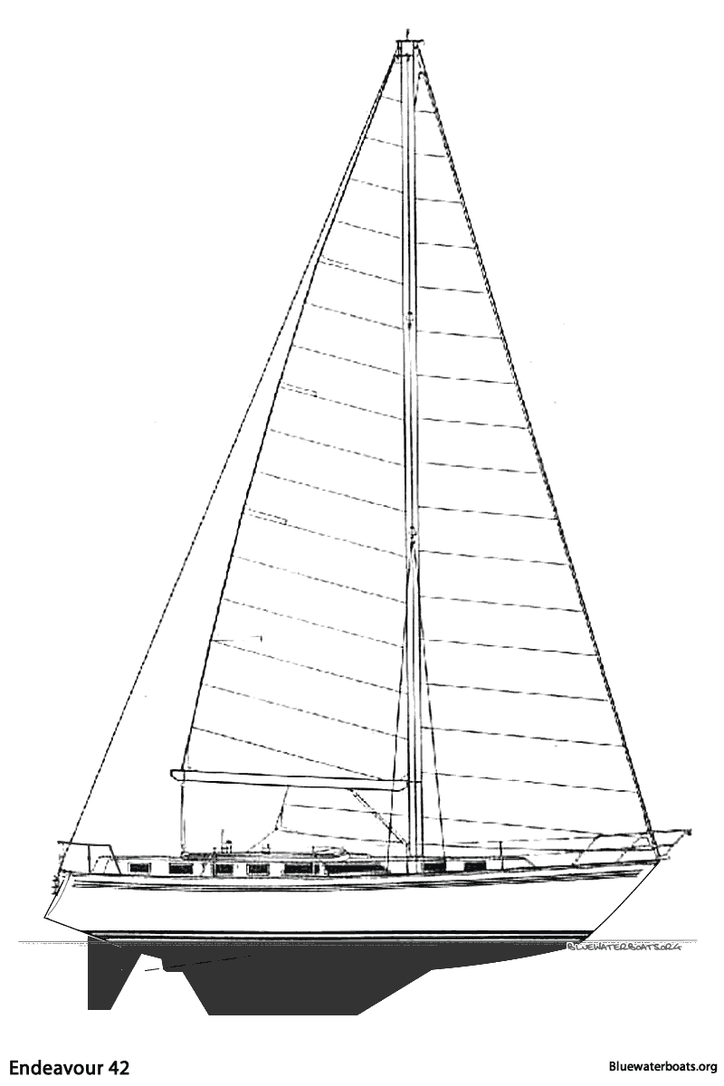 Line drawing of the Endeavour 42 sailboat