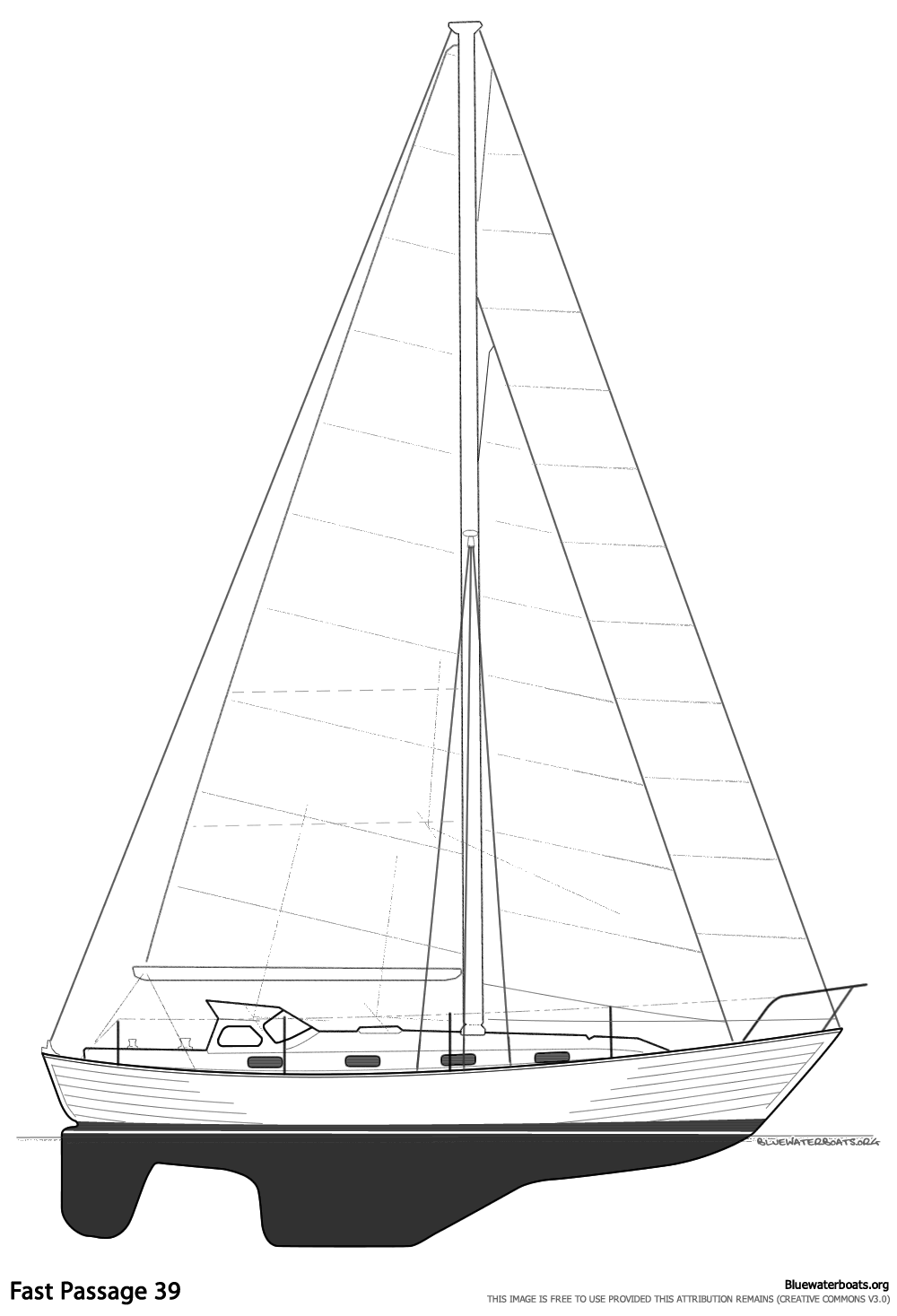 Line drawing of the Fast Passage 39 sailboat