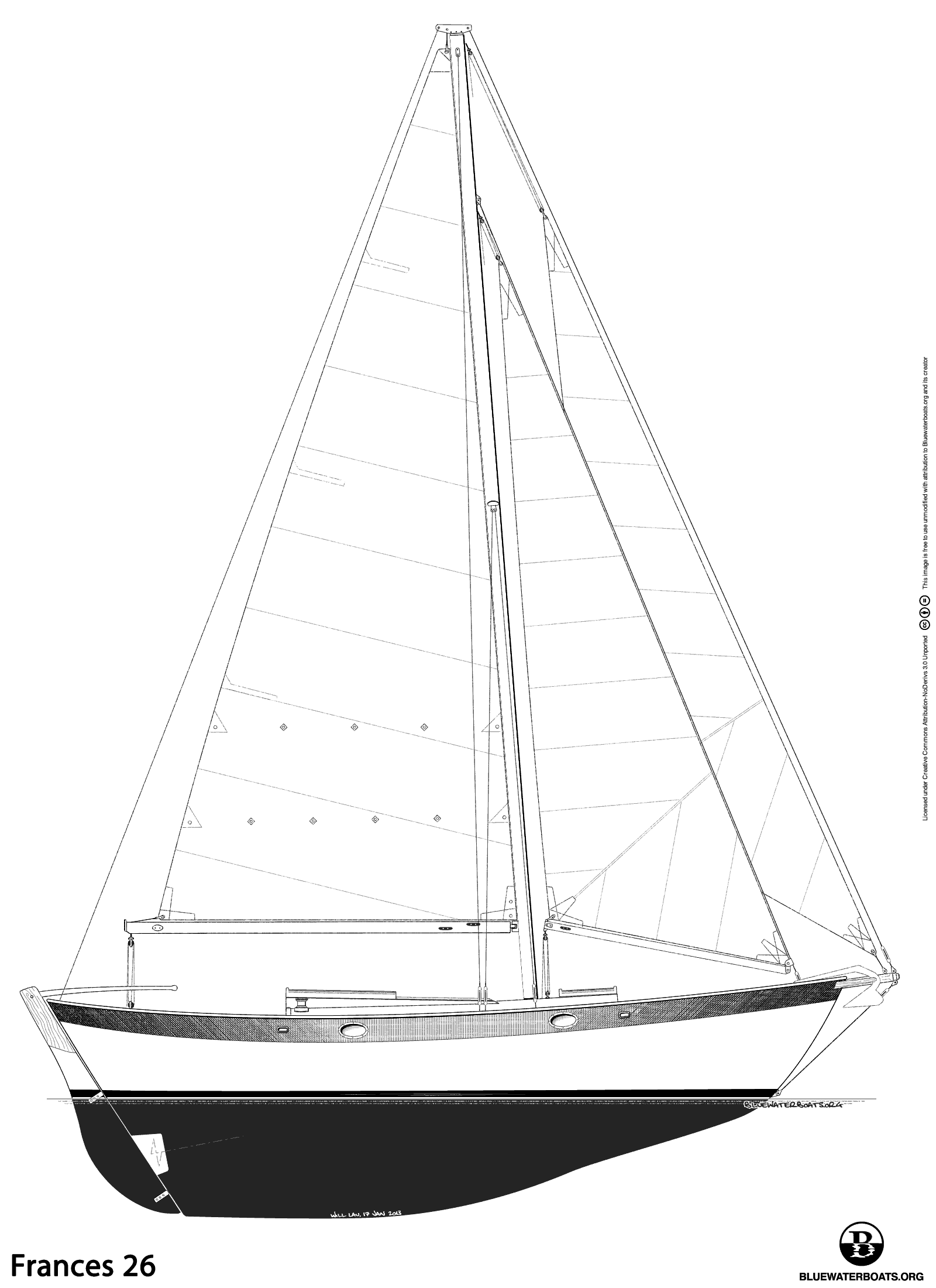 Line drawing of the Frances 26 sailboat