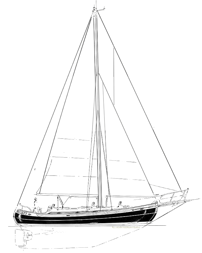 Line drawing of the Hans Christian 38 MkII sailboat