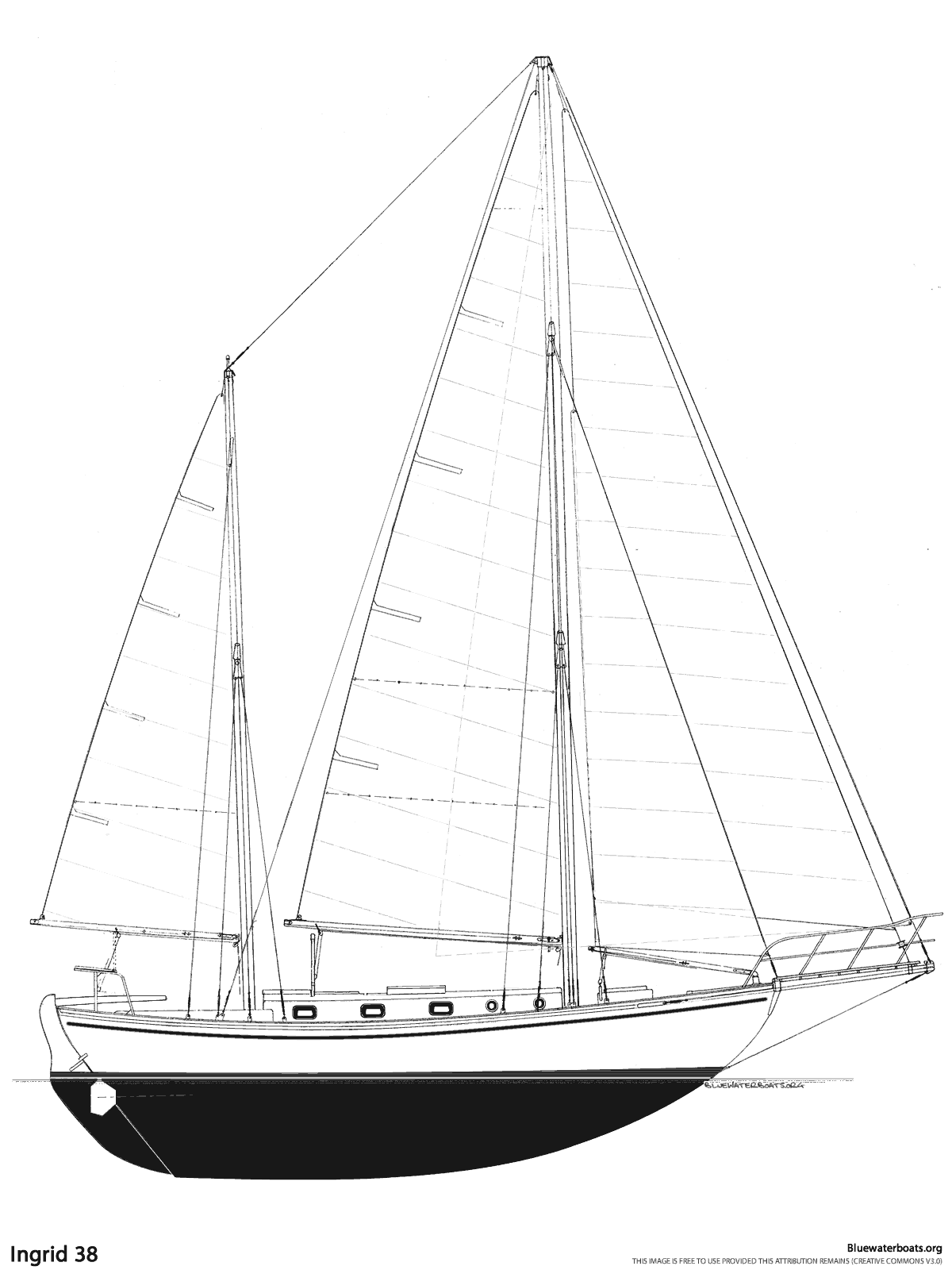 Line drawing of the Ingrid 38 sailboat
