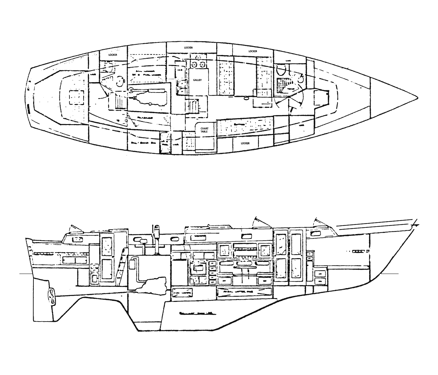 Interior layout of the Kelly Peterson 44 sailboat