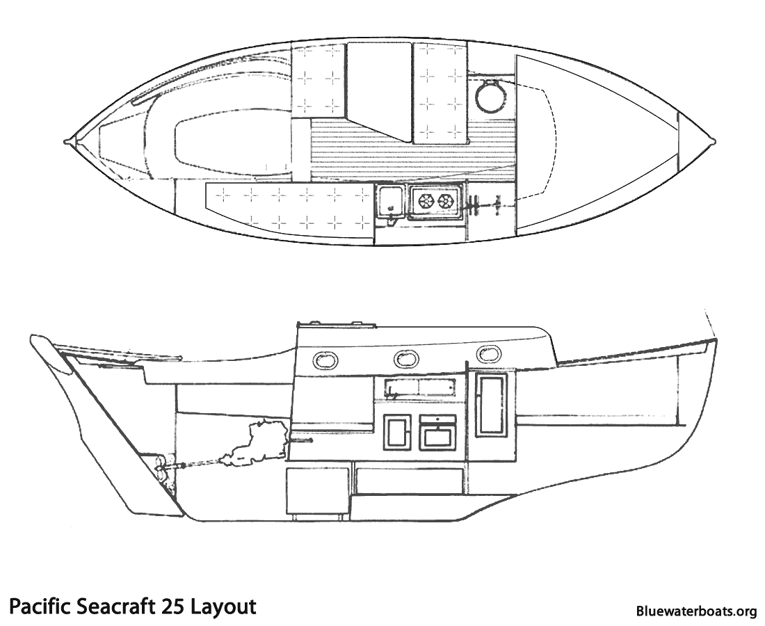 Interior layout of the Pacific Seacraft 25 sailboat