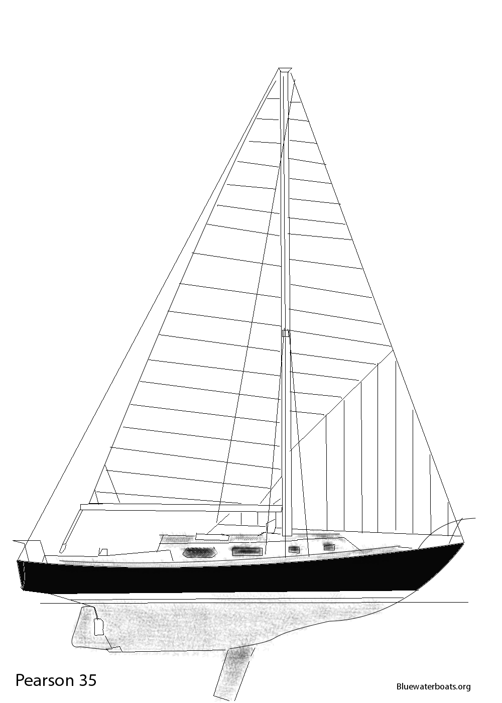 Line drawing of the Pearson 35 sailboat