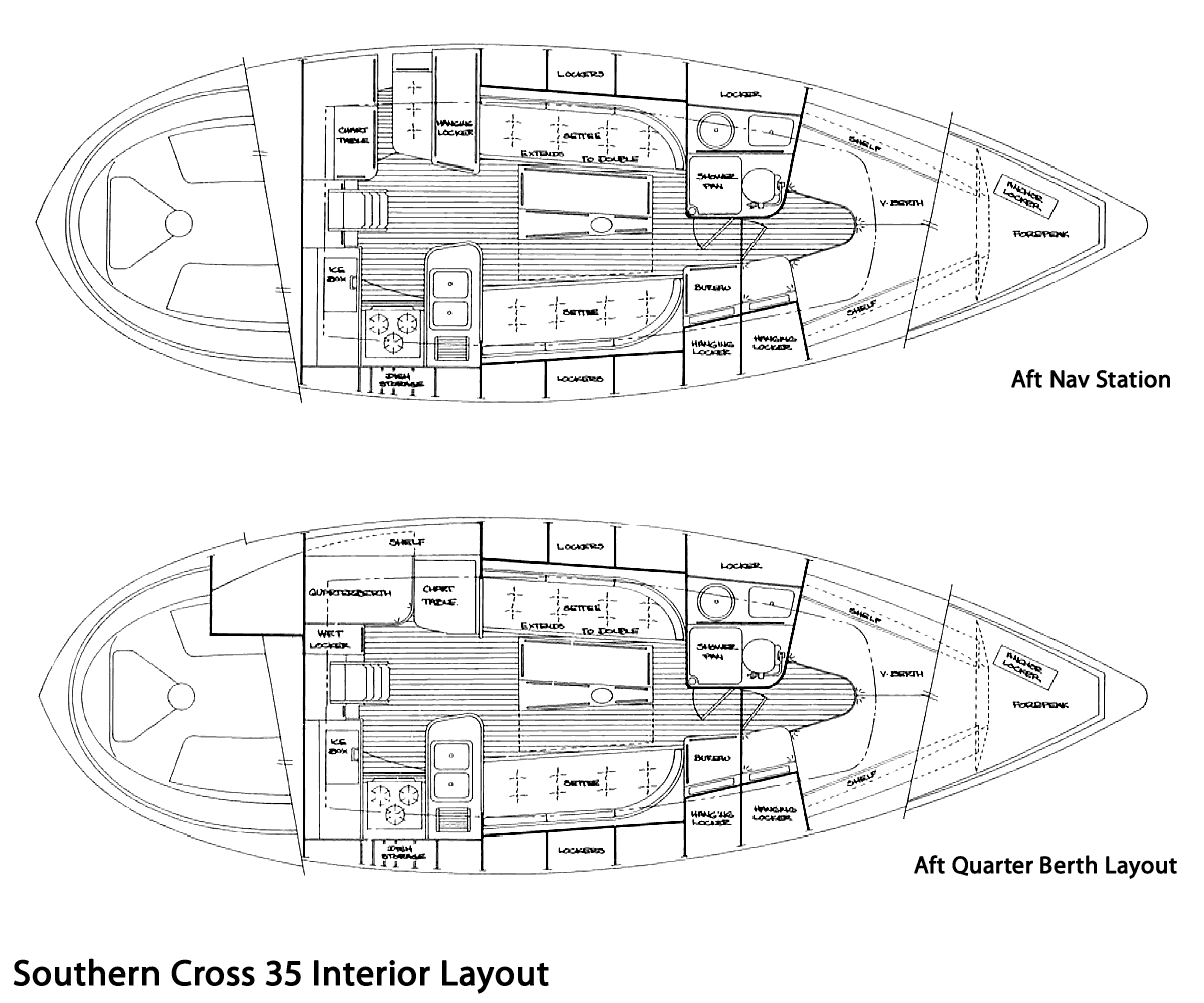 Interior layout of the Southern Cross 35 sailboat