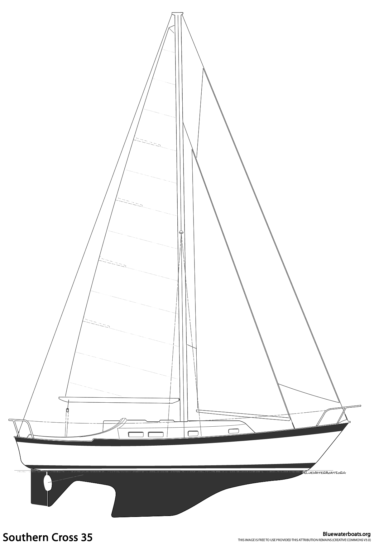 Line drawing of the Southern Cross 35 sailboat