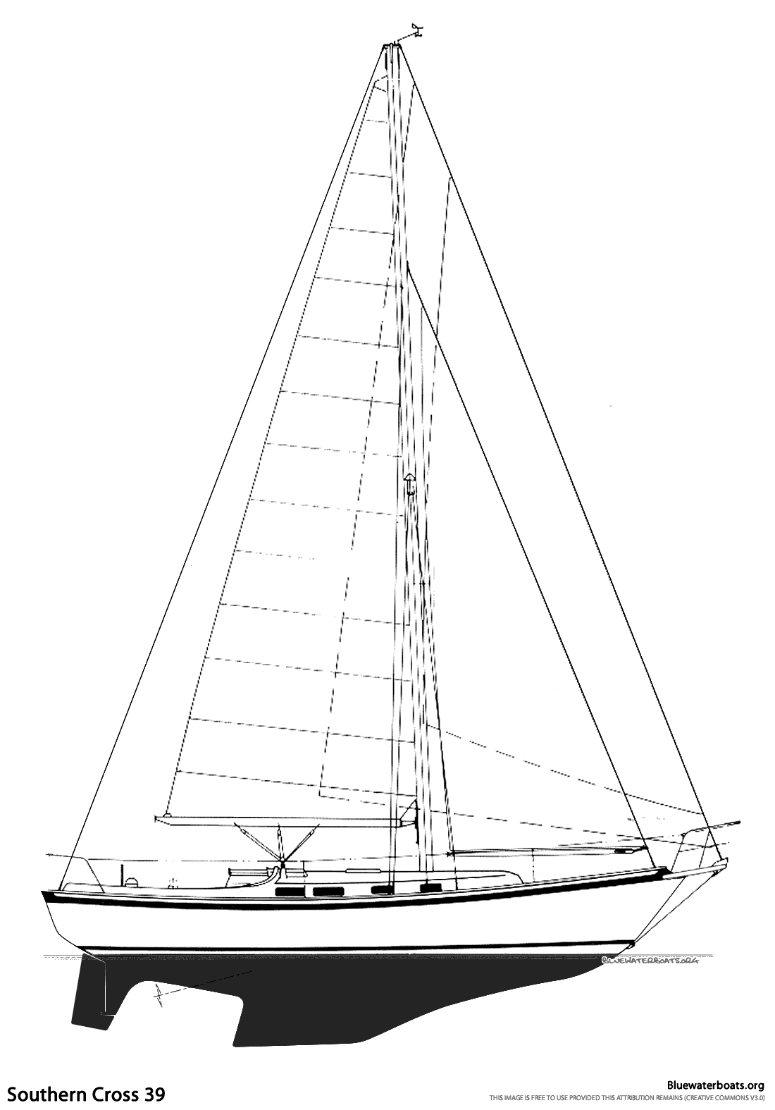 Line drawing of the Southern Cross 39 sailboat