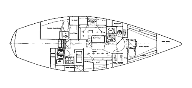 Interior layout of the Tartan 37 sailboat