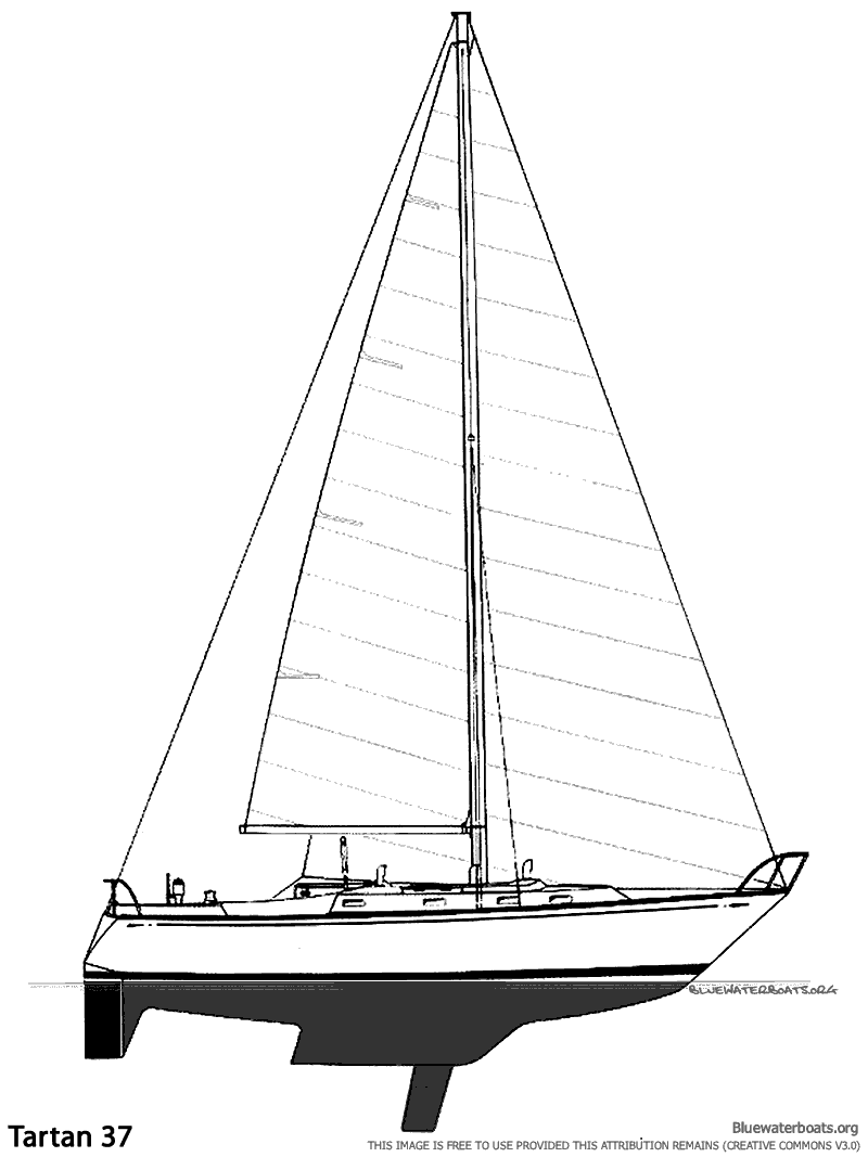 Line drawing of the Tartan 37 sailboat