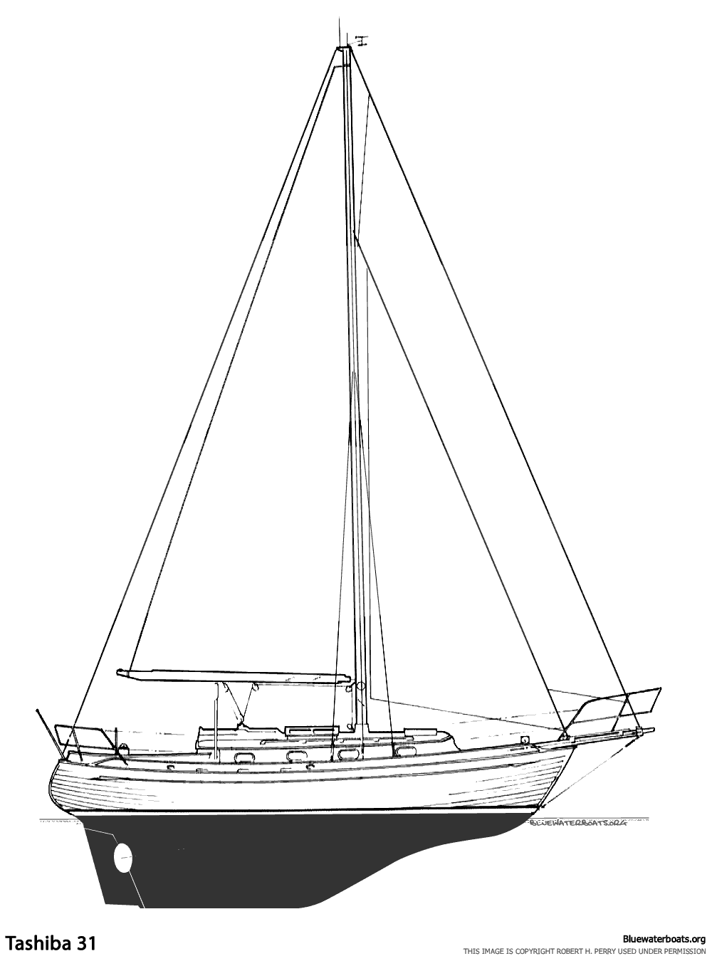 Line drawing of the Tashiba 31 sailboat