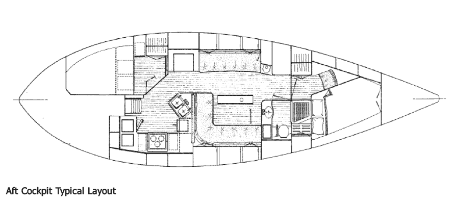 Interior layout of the Tayana Vancouver 42 sailboat