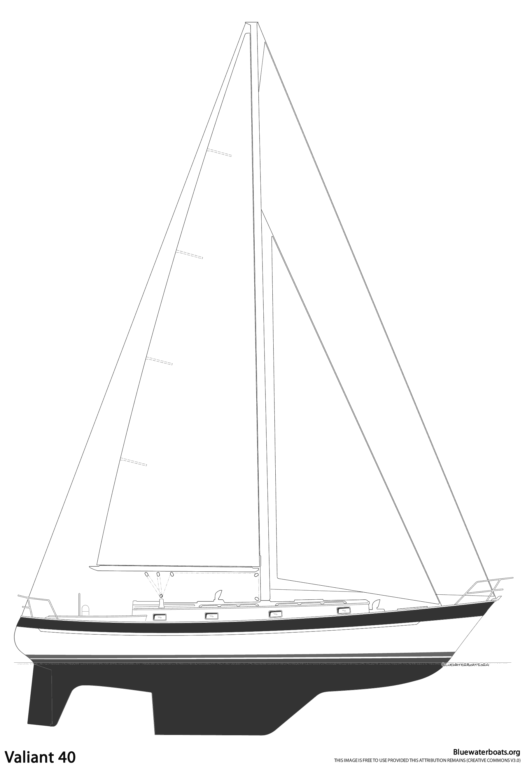 Line drawing of the Valiant 40 sailboat