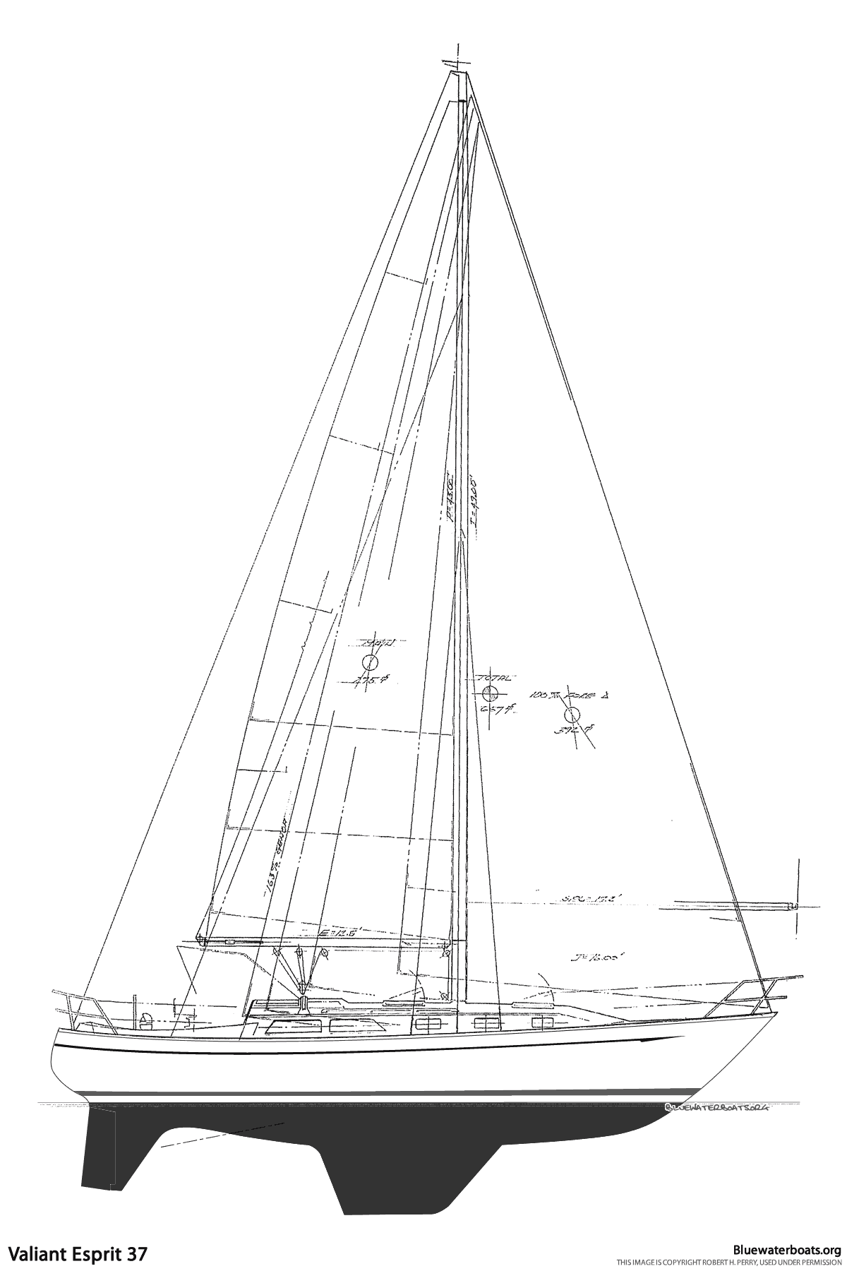 Line drawing of the Valiant Esprit 37 sailboat