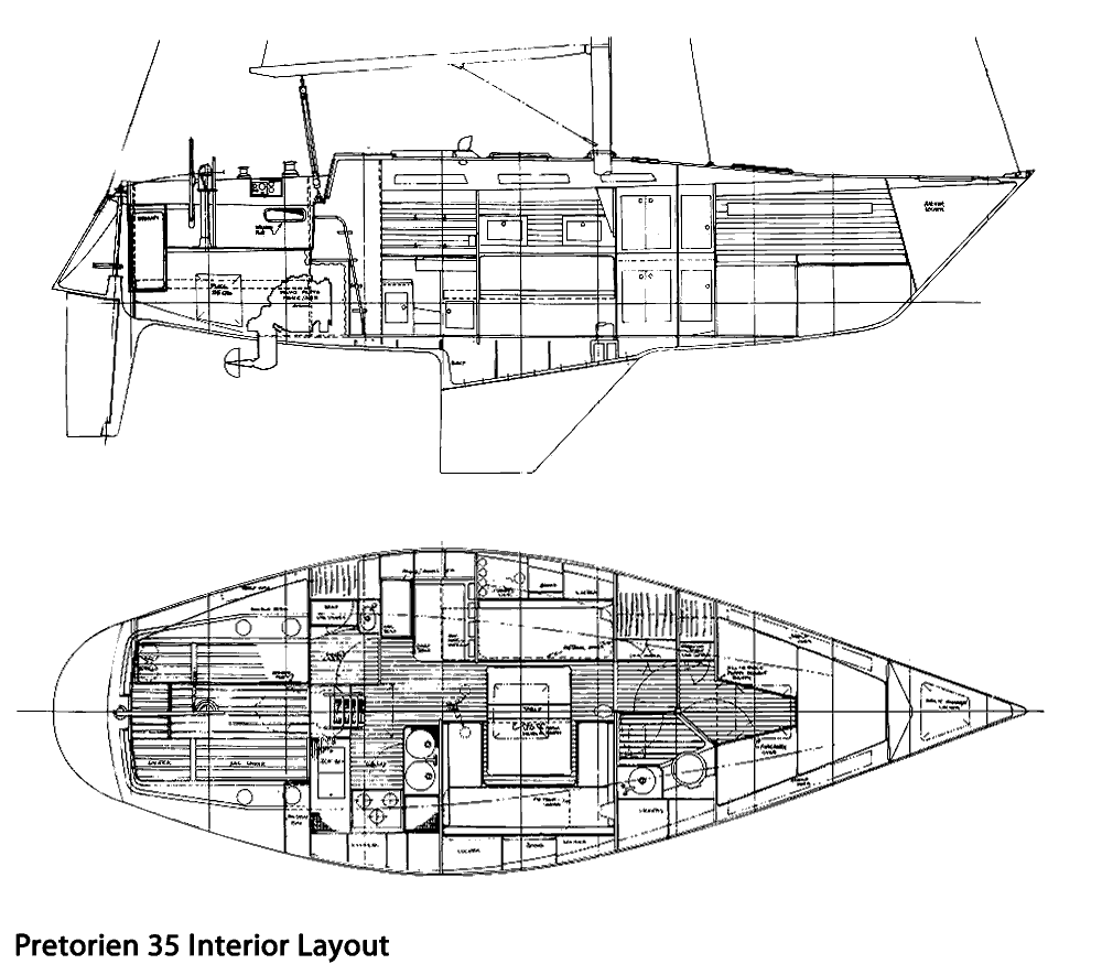 Interior layout of the Wauquiez Pretorien 35 sailboat