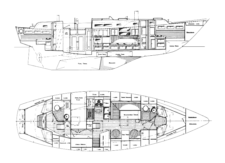 Interior layout of the Whitby 42 sailboat