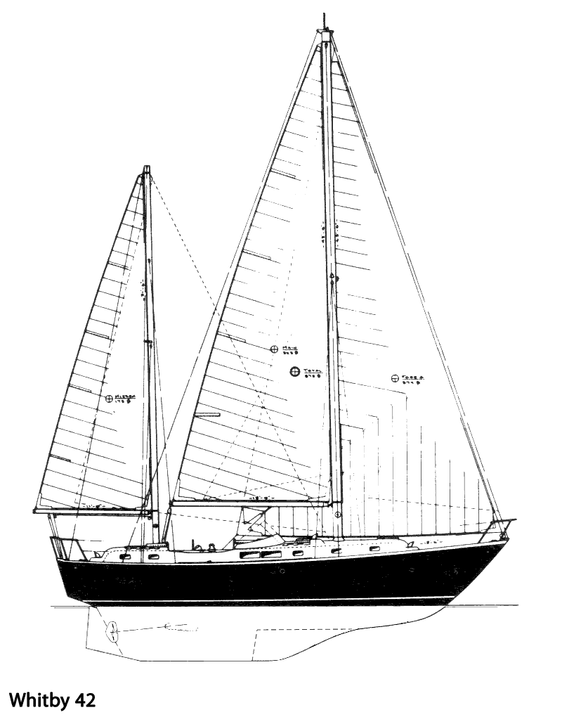 Line drawing of the Whitby 42 sailboat